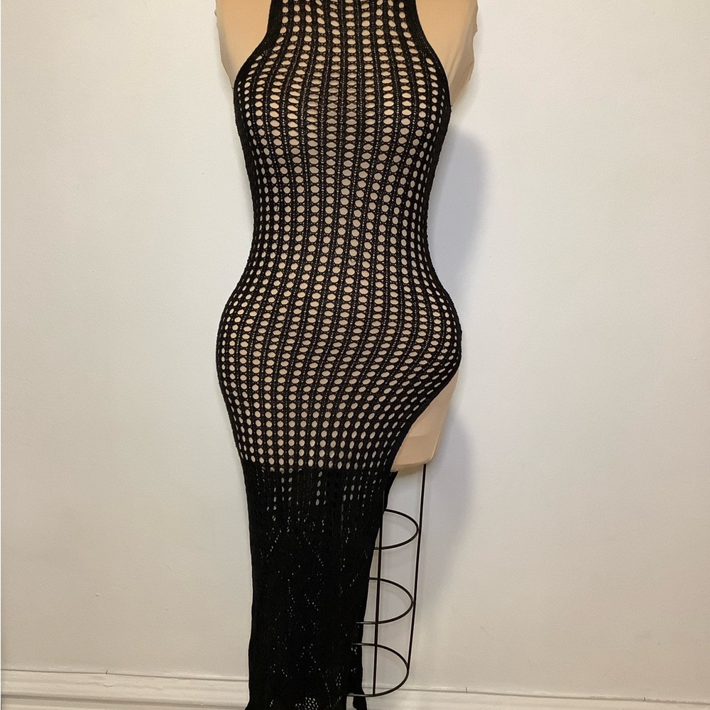 SHEIN Black Mesh Backless Dress